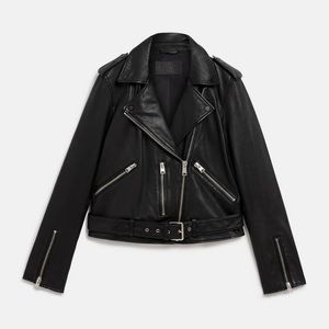 All Saints Balfern Belted Hem Leather Biker Jacket